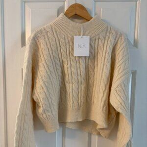 Women's Cream Cropped Cable Sweater - Size L